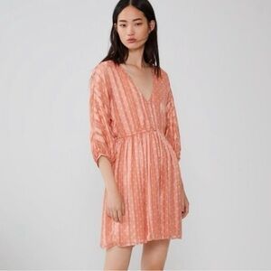 Zara Peach V-Neck Polka Dot Dress Size Xsmall